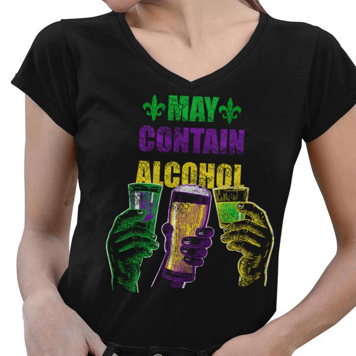 May Contain Alcohol Mardi Gras Tshirt Women V-Neck T-Shirt