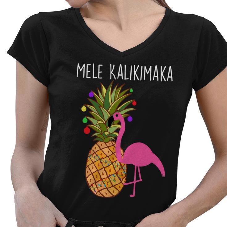 Mele Kalikimaka Flamingo Christmas Tshirt Women V-Neck T-Shirt