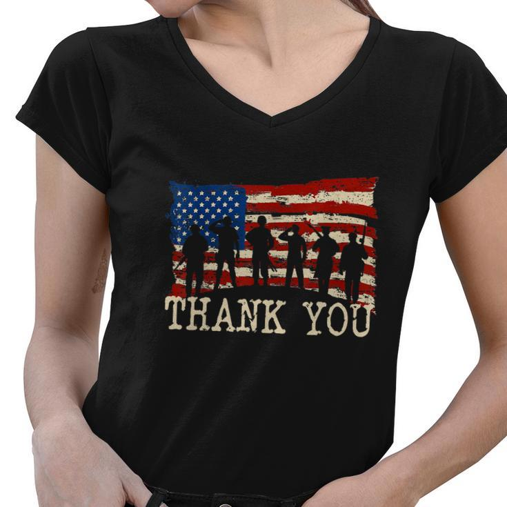 Memorial Day American Flag Thank You Veterans Proud Veteran Women V-Neck T-Shirt