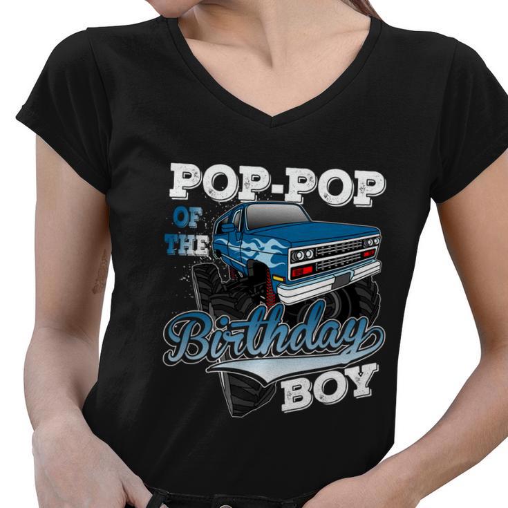 Mens Popgiftpop Of The Birthday Boy Monster Truck Birthday Gift Women V-Neck T-Shirt