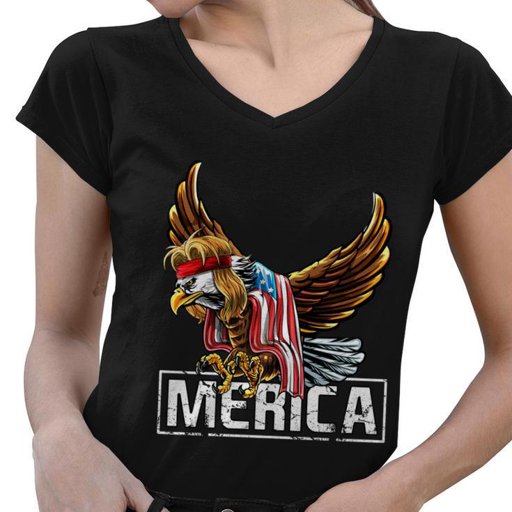 Merica Bald Eagle Mullet 4Th Of July American Flag Patriotic Gift Women V-Neck T-Shirt