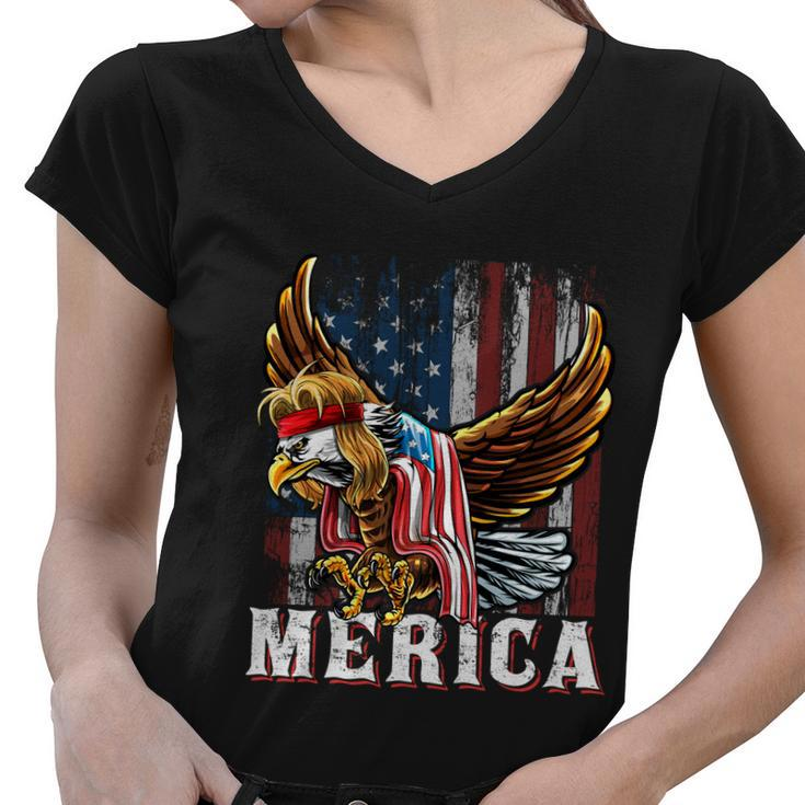 Merica Bald Eagle Mullet 4Th Of July American Flag Patriotic Meaningful Gift Women V-Neck T-Shirt