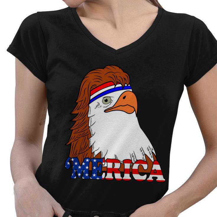 Merica Bald Eagle Retro Usa Flag Tshirt Women V-Neck T-Shirt