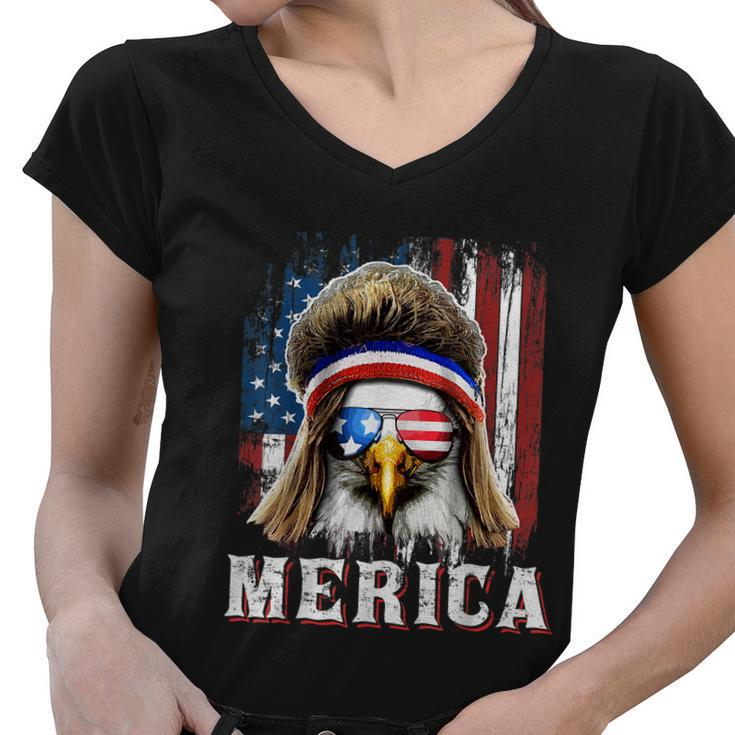 Merica Eagle Mullet 4Th Of July American Flag Stars Stripes Women V-Neck T-Shirt
