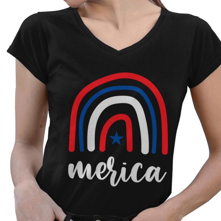 Merica Rainbows 4Th Of July Usa Flag Plus Size Graphic Tee For Men Women Family Women V-Neck T-Shirt