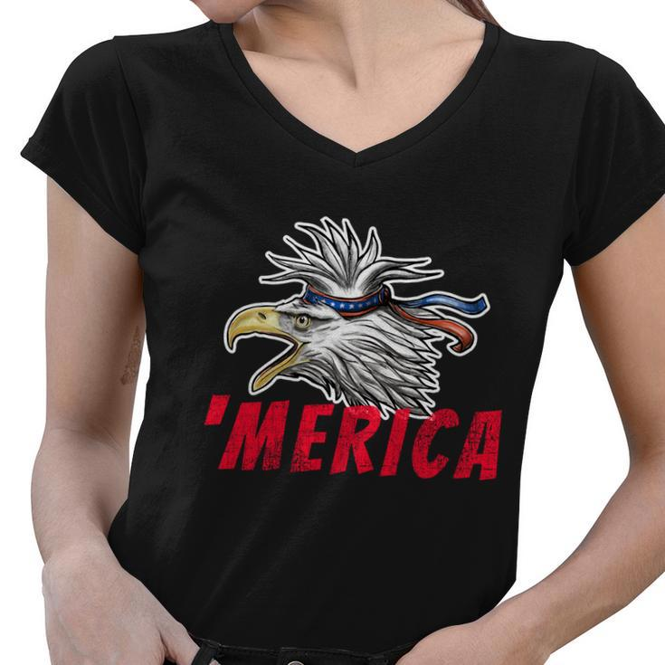 Merica Usa Bald Eagle Mullet Distressed 4Th Of July Gift Funny Gift Women V-Neck T-Shirt