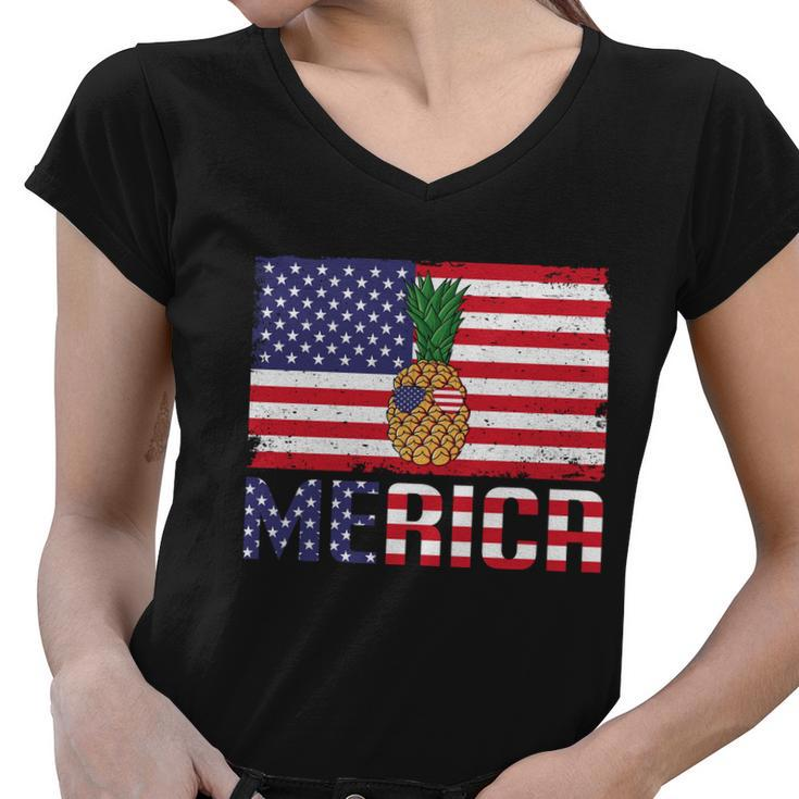 Merican Pineapple Usa Flag Graphic 4Th July Plus Size Shirt Women V-Neck T-Shirt