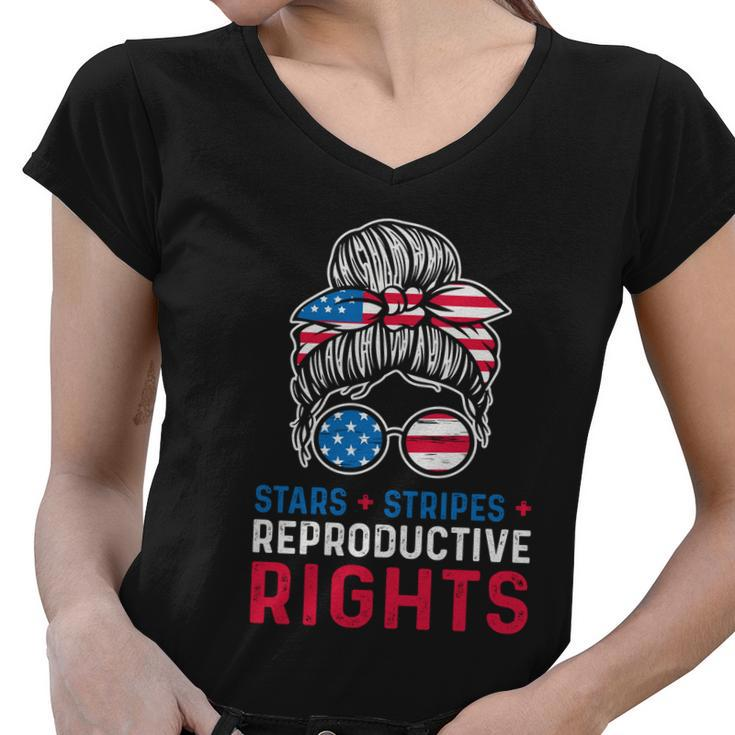 Messy Bun American Flag Stars Stripes Reproductive Rights Gift V2 Women V-Neck T-Shirt