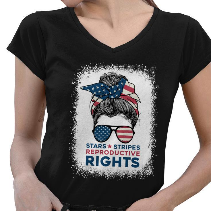 Messy Bun American Flag Stars Stripes Reproductive Rights Gift V3 Women V-Neck T-Shirt