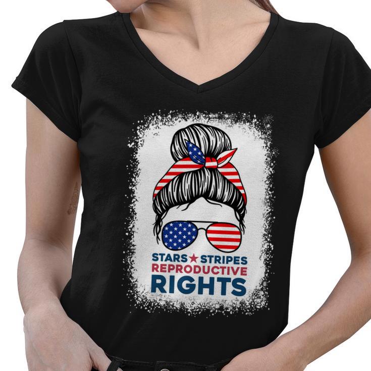 Messy Bun American Flag Stars Stripes Reproductive Rights Meaningful Gift V2 Women V-Neck T-Shirt