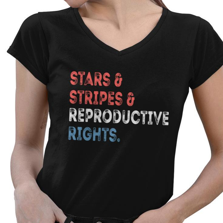 Messy Bun American Flag Stars Stripes Reproductive Rights Meaningful Gift Women V-Neck T-Shirt