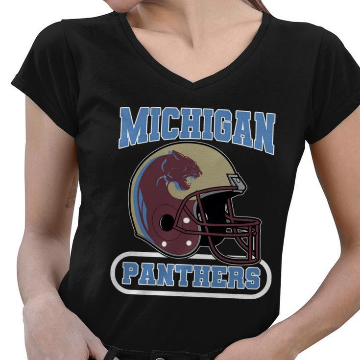 Michigan Panthers Football Logo Women V-Neck T-Shirt