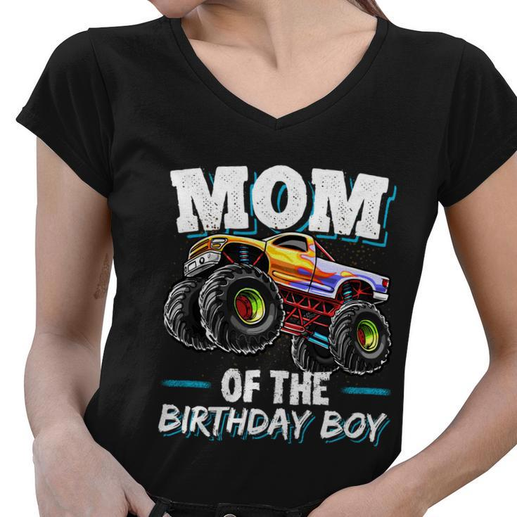 Mom Of The Birthday Boy Monster Truck Birthday Novelty Gift Women V-Neck T-Shirt