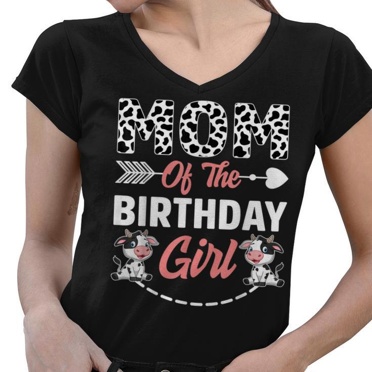 Mom Of The Birthday Girl Cow Birthday Farm Animal  Women V-Neck T-Shirt