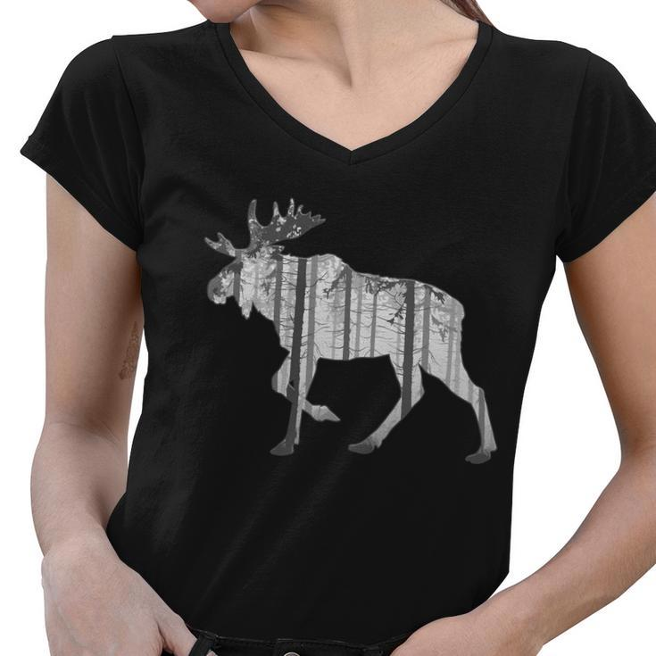 Moose Forest Silhouette Grey Style Tshirt Women V-Neck T-Shirt