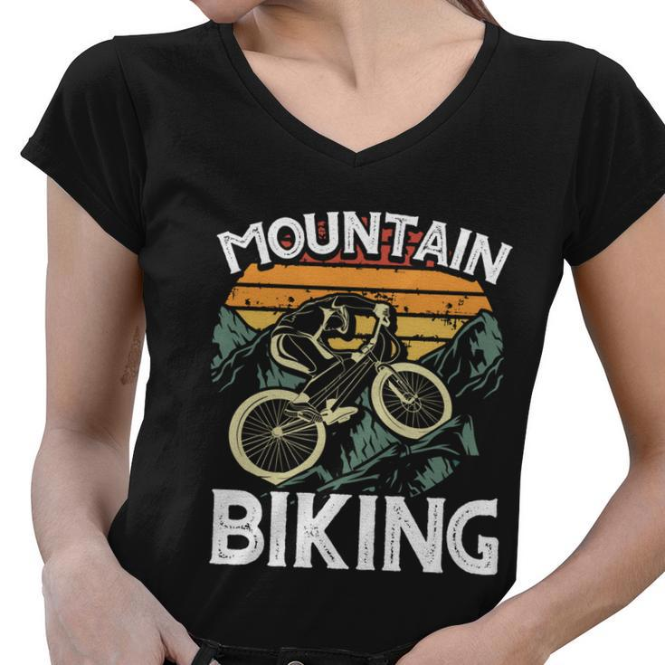 Mountain Bike Cycling Bicycle Mountain Biking Gift Tshirt Women V-Neck T-Shirt