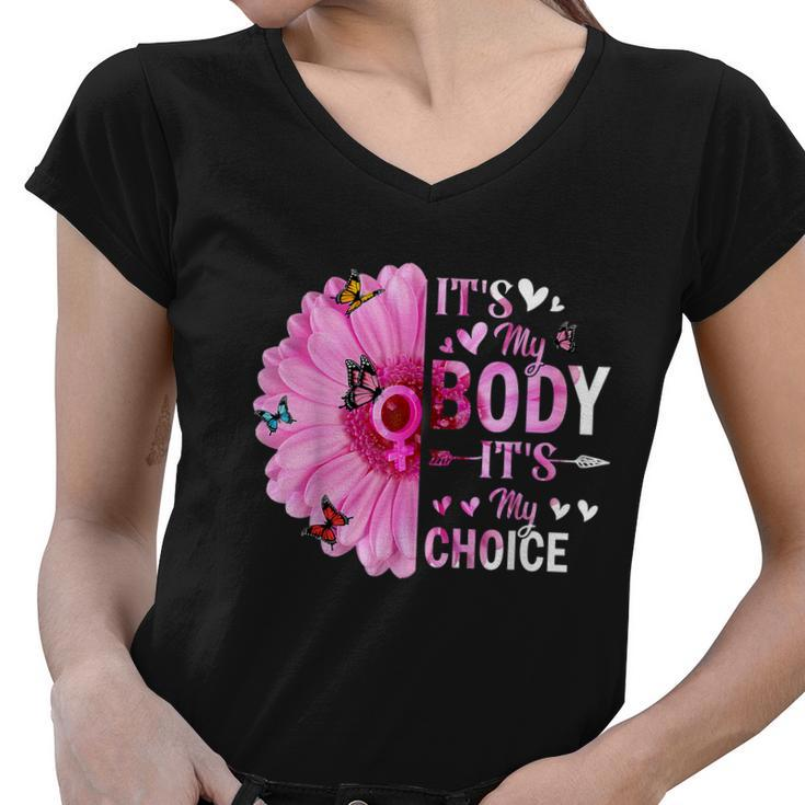 My Body Choice Uterus Business Butterfly Flower Women V-Neck T-Shirt