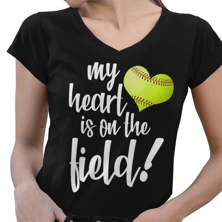 My Heart Is On The Field Baseball Player Women V-Neck T-Shirt