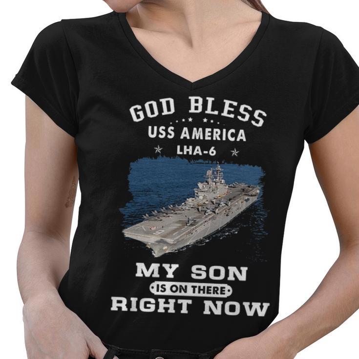 My Son Is On Uss America Lha  Women V-Neck T-Shirt