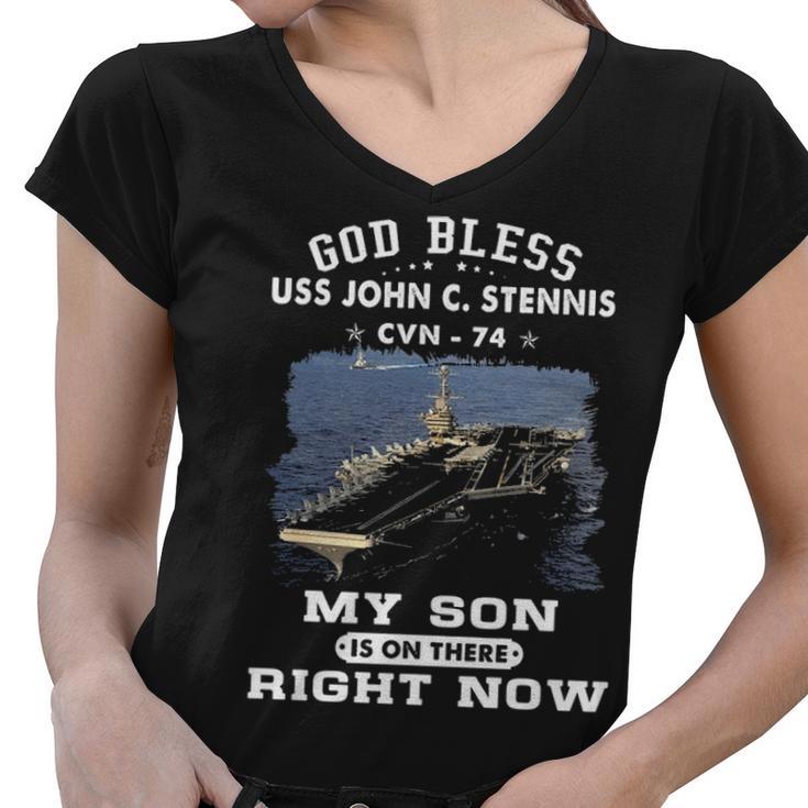 My Son Is On Uss John C Stennis Cvn 74 Cvn Women V-Neck T-Shirt