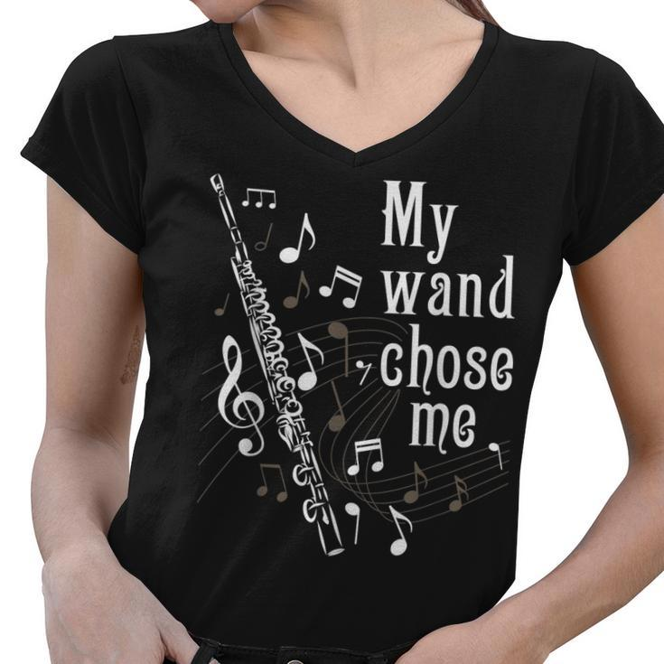 My Wand Chose Me - Flute Player Flutist Marching Band Music  Women V-Neck T-Shirt