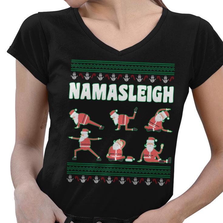 Namasleigh Santa Yoga Poses Tshirt Women V-Neck T-Shirt