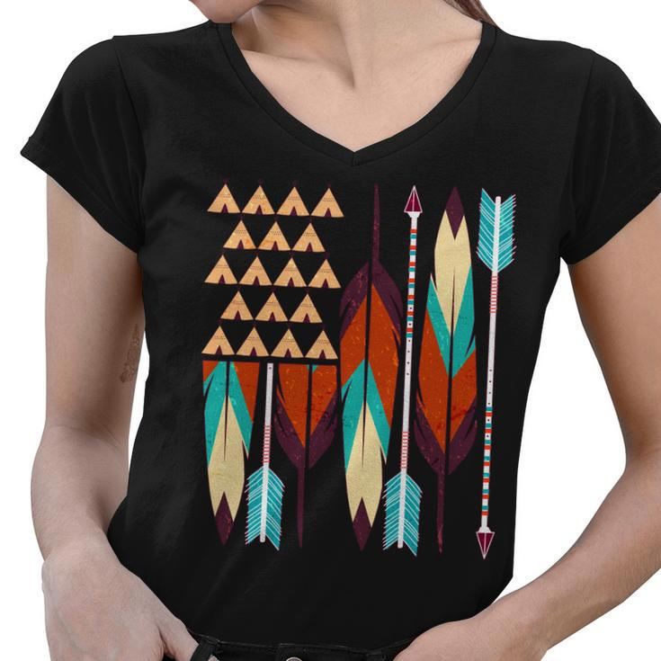 Native American Flag Feathers And Arrows Women V-Neck T-Shirt