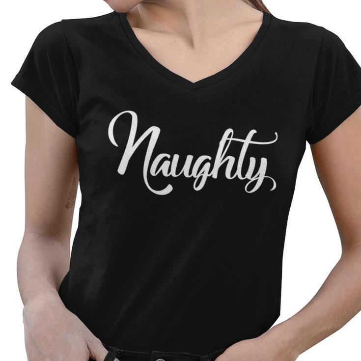 Naughty Christmas Couples Naughty And Nice Women V-Neck T-Shirt
