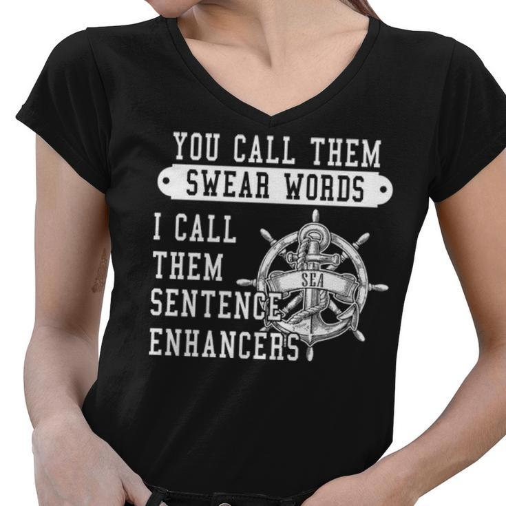 Navy I Call Them Sentence Enhancers Women V-Neck T-Shirt