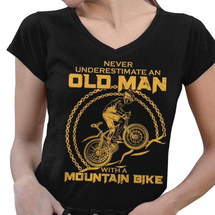 Never Underestimate An Old Man With A Mountain Bike Tshirt Women V-Neck T-Shirt