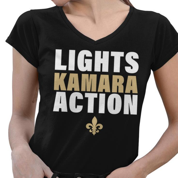 New Orleans Lights Kamara Action Funny Football Women V-Neck T-Shirt