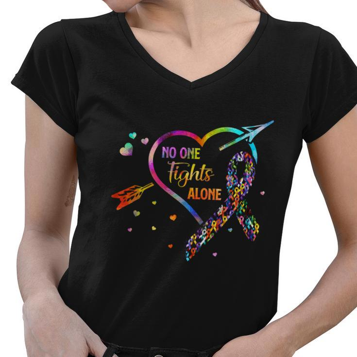 No One Fight Alone Arrow Heart Fight Cancer Ribbon Meaningful Gift Women V-Neck T-Shirt