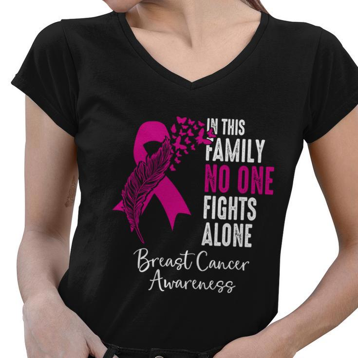 No One Fights Alone Breast Cancer Awareness Meaningful Gift Women V-Neck T-Shirt