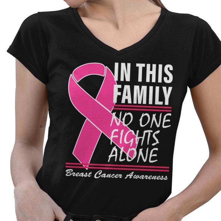 No One Fights Alone Breast Cancer Awareness Ribbon Tshirt Women V-Neck T-Shirt