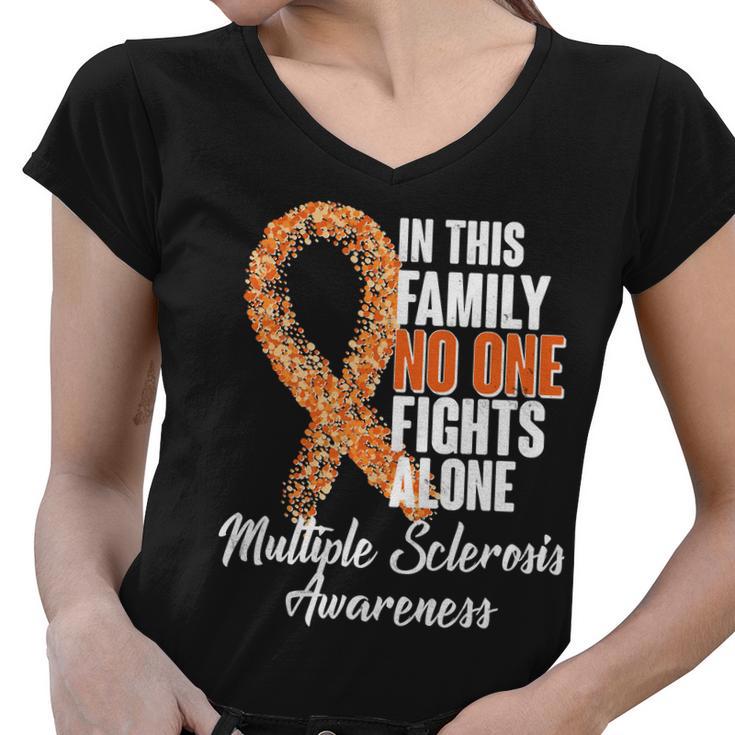 No One Fights Alone Multiple Sclerosis Awareness Women V-Neck T-Shirt