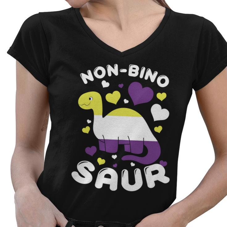 Non Bino Saur Dinosaur Aagender Pride Month Women V-Neck T-Shirt