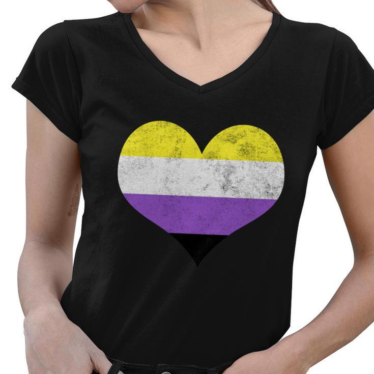 Noncute Giftbinary Heart Flag Pride Identity Lgbt Noncute Giftbinary Graphic Fun Women V-Neck T-Shirt