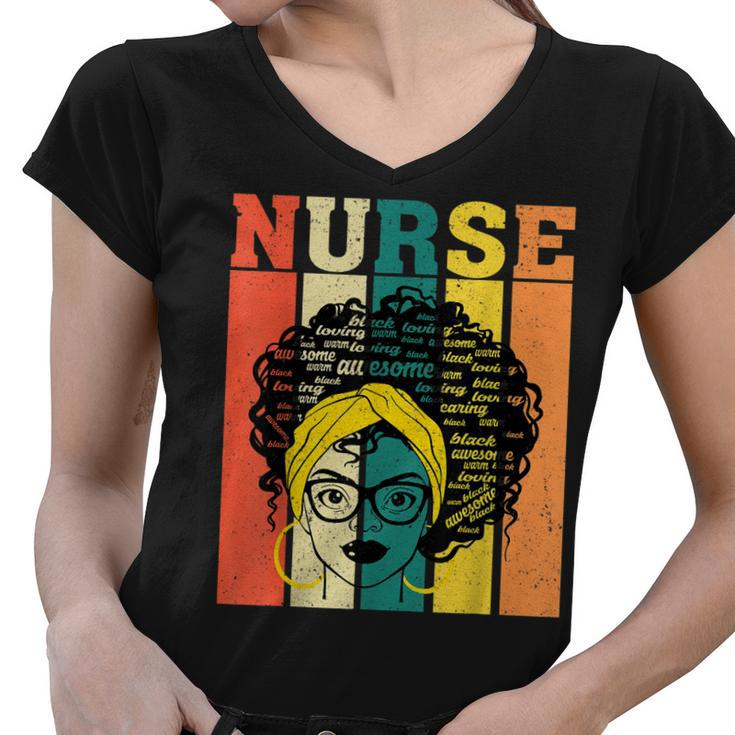 Nurse Melanin Afro Queen Girl Magic Black History Vintage  V2 Women V-Neck T-Shirt