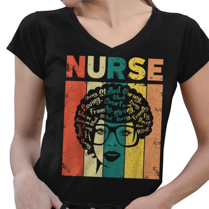 Nurse Melanin Afro Queen Girl Magic Black History Vintage  V3 Women V-Neck T-Shirt