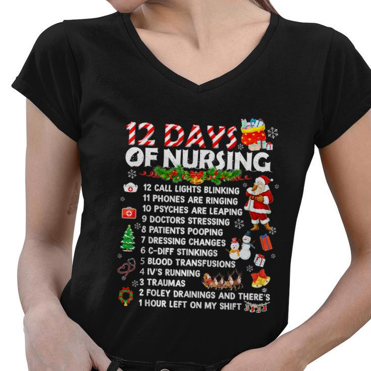 Nurses Merry Christmas Funny 12 Days Of Nursing Xmas Women Women V-Neck T-Shirt