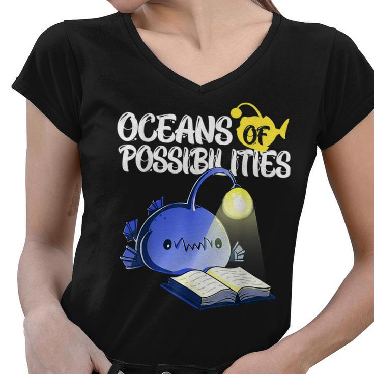 Oceans Of Possibilities Summer Reading Anglerfish  Women V-Neck T-Shirt