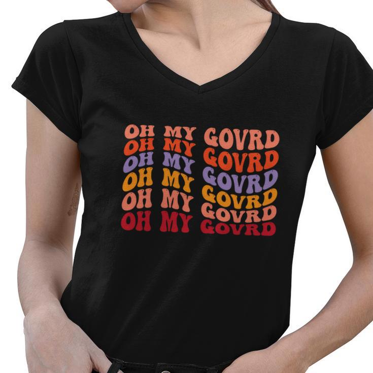 Oh My Govrd Vintage Groovy Fall Women V-Neck T-Shirt