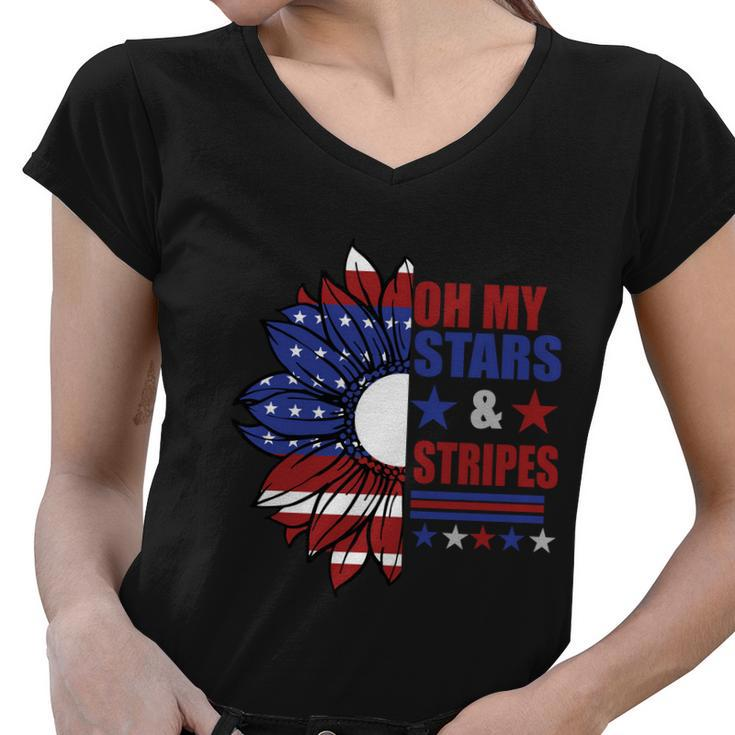 Oh My Stars Stripes Sunflower America Flag 4Th Of July Women V-Neck T-Shirt