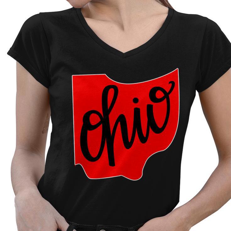 Ohio Outline State Women V-Neck T-Shirt