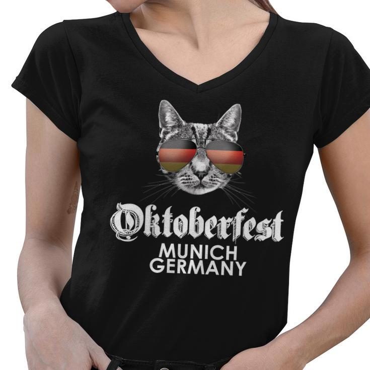 Oktoberfest Cat Munich Germany Women V-Neck T-Shirt
