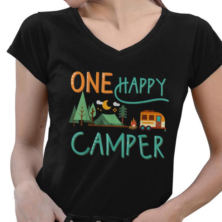 One Happy Camper First Birthday Gift Camping Matching Gift Women V-Neck T-Shirt