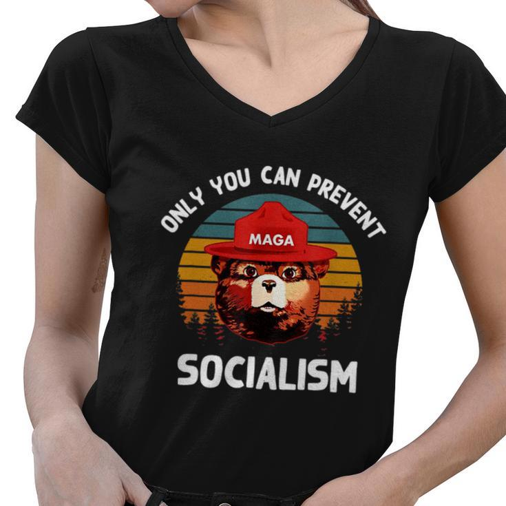 Only You Can Prevent Socialism Maga Bear Republican Tshirt Women V-Neck T-Shirt