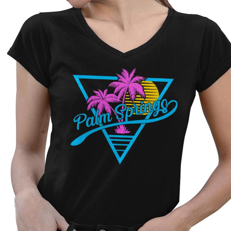 Palm Springs Retro 80S Neon Women V-Neck T-Shirt