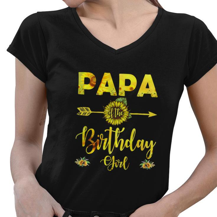 Papa Of The Birthday Girl Funny Dad Sunflower Women V-Neck T-Shirt