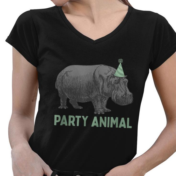 Party Animal Hippo Birthday Gift Funny Hippo Birthday Gift Women V-Neck T-Shirt